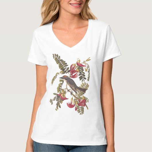 Gray Kingbird Audubon Bird on Flowering Tree T-shirt (Voorkant)