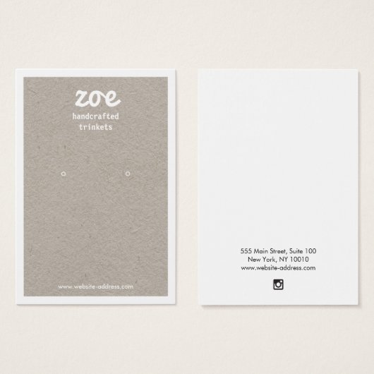 Gray Kraft Earring Display Card Visitekaartje (Voorkant /achterkant)