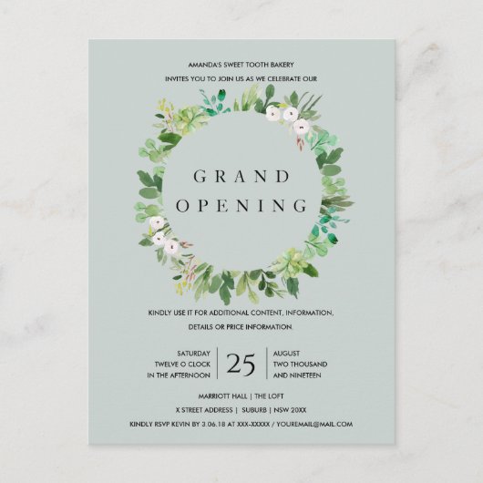 GRAY KRAFT FOLIAGE LIJST GRAND OPENING CEREMONY BRIEFKAART (Voorkant)