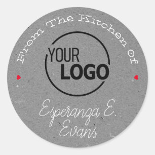 Gray Kraft Paper Logo Handtekening Sjabloon Rode h Ronde Sticker