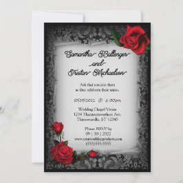 Gray Lace en Rozen Parchment Gothic Wedding Kaart