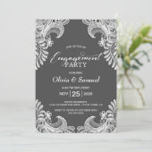 Gray Lace Engagement Party Kaart (Staand voorkant)