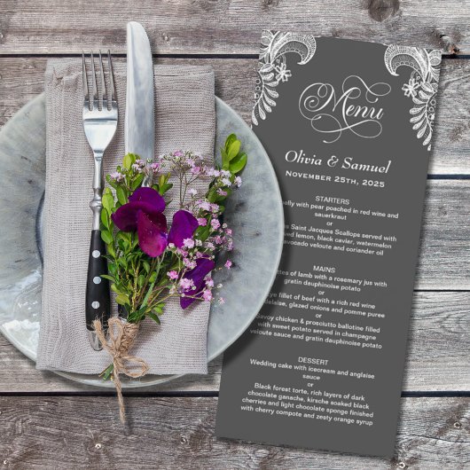 Gray Lace Wedding Menu