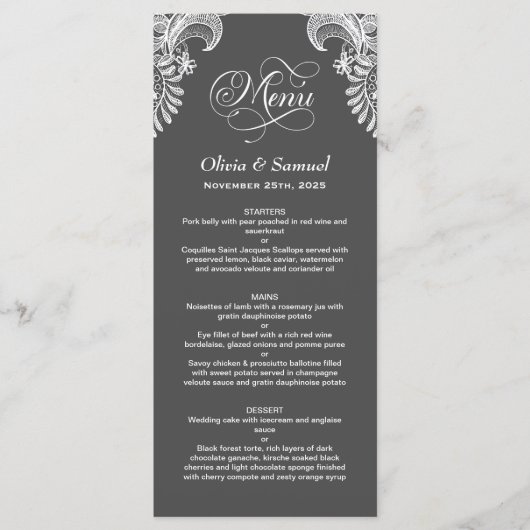 Gray Lace Wedding Menu (Voorkant)