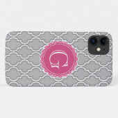 Gray Lattice Floral Pink Monogram Case-Mate iPhone Case (Achterkant (horizontaal))