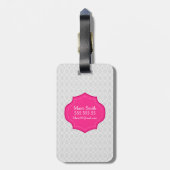 Gray Lattice Pattern Hot Pink Monogram Bagagelabel (Achterkant verticaal)