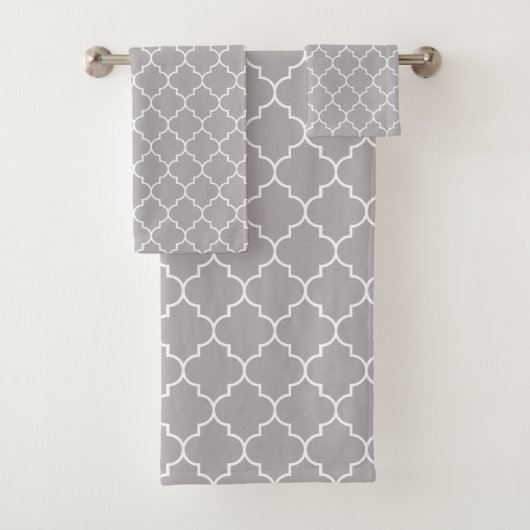 Gray Latticework, Quatrefoil, Marokkaanse Trellis Bad Handdoek (Insitu)