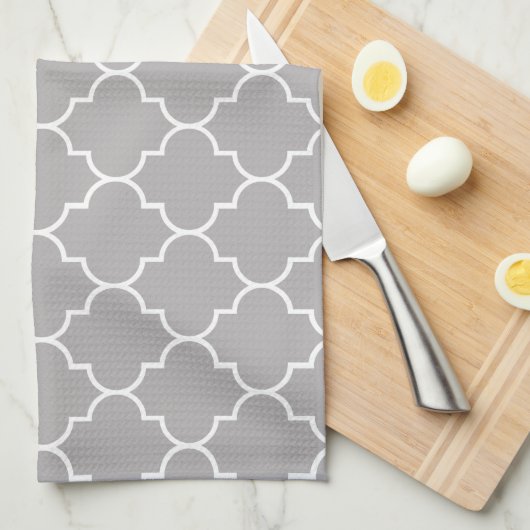 Gray Latticework, Quatrefoil, Marokkaanse Trellis Theedoek (Quarter Fold)