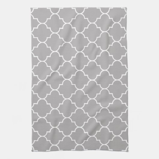 Gray Latticework, Quatrefoil, Marokkaanse Trellis Theedoek (Verticaal)