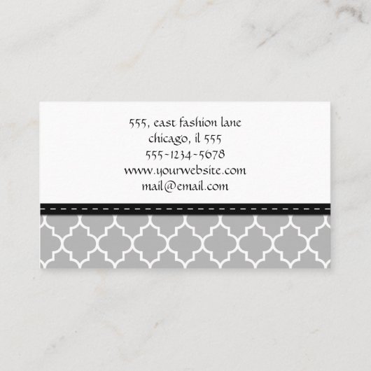 Gray Latticework, Quatrefoil, Marokkaanse Trellis Visitekaartje (Achterkant)
