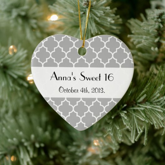 Gray Latticework, Quatrefoil, Trellis, Sweet 16 Keramisch Ornament (Boom)