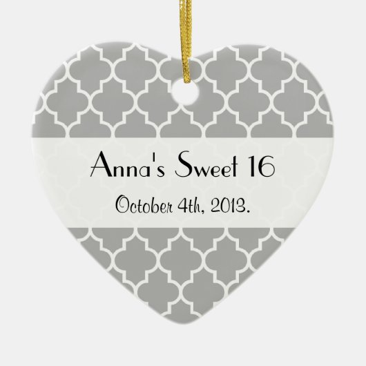 Gray Latticework, Quatrefoil, Trellis, Sweet 16 Keramisch Ornament (Voorkant)