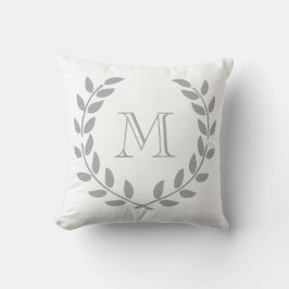 Gray Laurel Wreath Monogram Sierkussen
