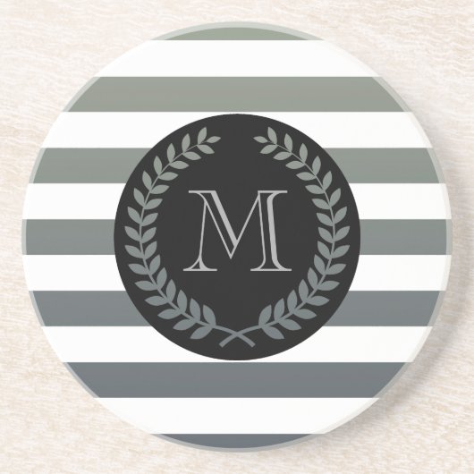 Gray Laurel Wreath Monogram Zandsteen Onderzetter (Voorkant)