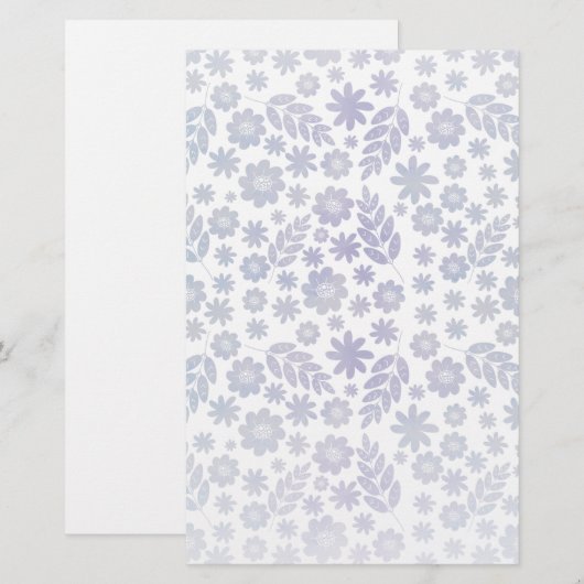 Gray & Lavender Floral Pattern Briefpapier (Voorkant / Achterkant)