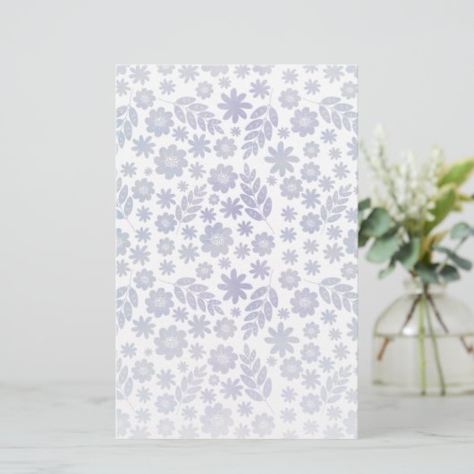 Gray & Lavender Floral Pattern Briefpapier (Staand voorkant)