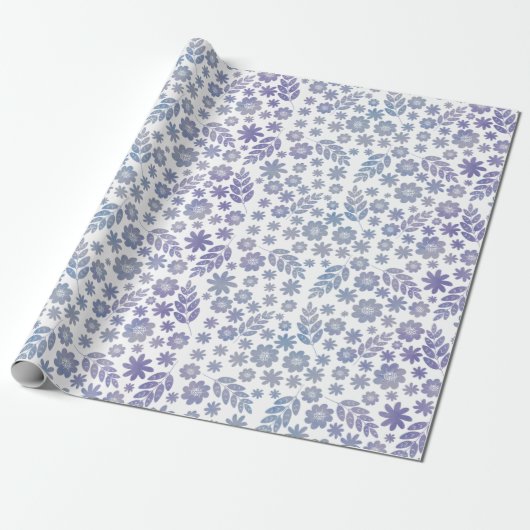 Gray & Lavender Floral Pattern Cadeaupapier (Uitgerold)