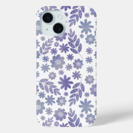 Gray & Lavender Floral Pattern iPhone 15 Case