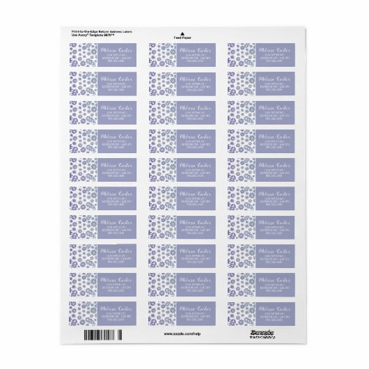 Gray & Lavender Floral Pattern Etiket (Full Sheet)