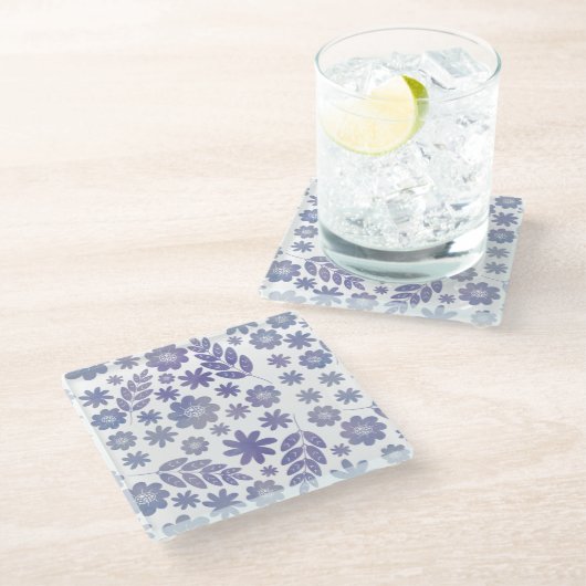 Gray & Lavender Floral Pattern Glazen Onderzetter (Schuin)