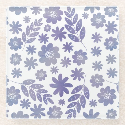 Gray & Lavender Floral Pattern Glazen Onderzetter (Voorkant)