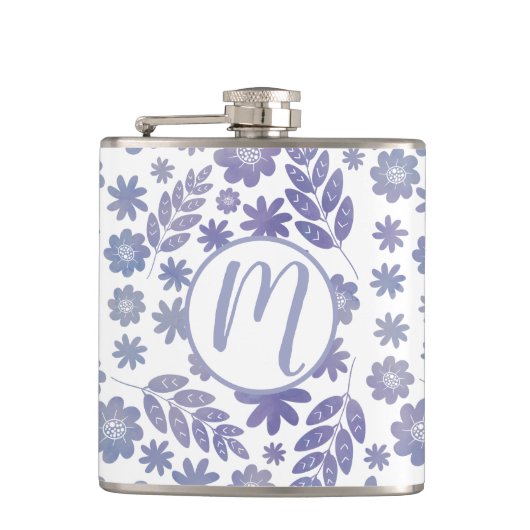 Gray & Lavender Floral Pattern Heupfles (Voorkant)