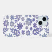 Gray & Lavender Floral Pattern iPhone 15 Case (Achterkant horizontaal)