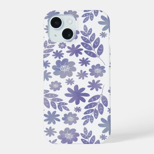 Gray & Lavender Floral Pattern iPhone 15 Case (Achterkant)