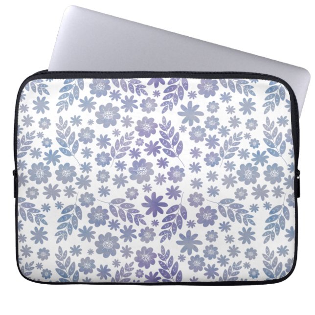 Gray & Lavender Floral Pattern Laptop Sleeve (Voorkant)
