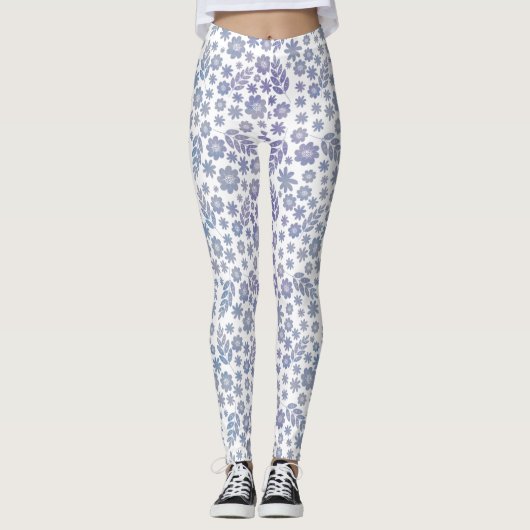 Gray & Lavender Floral Pattern Leggings (Voorkant)