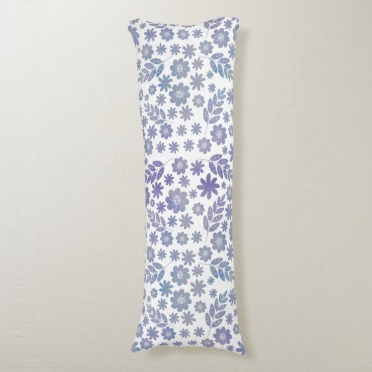 Gray & Lavender Floral Pattern Lichaamskussen (Voorkant Verticaal)