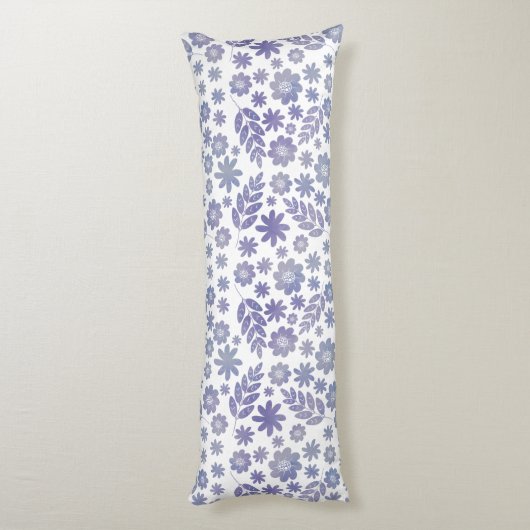 Gray & Lavender Floral Pattern Lichaamskussen (Achterkant (Verticaal))