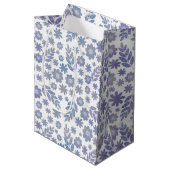 Gray & Lavender Floral Pattern Medium Cadeauzakje (Voorkant Gekanteld)
