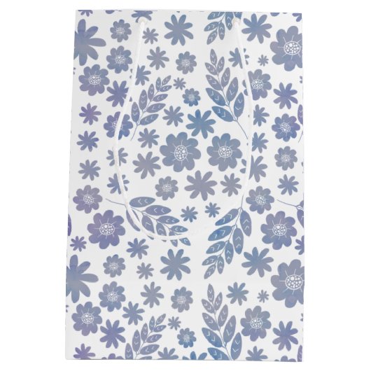 Gray & Lavender Floral Pattern Medium Cadeauzakje (Achterkant)
