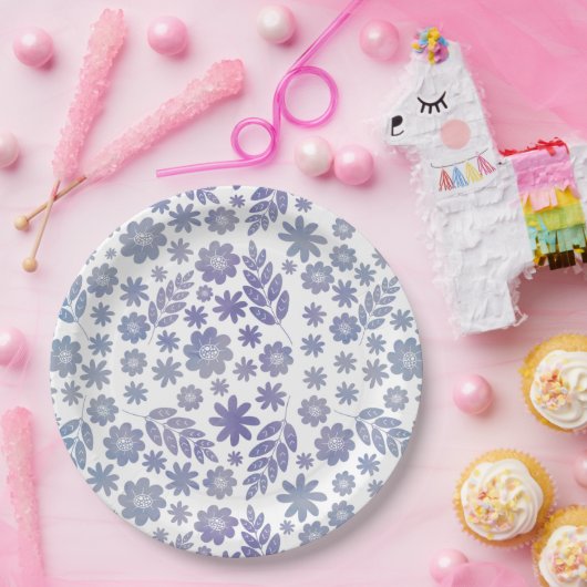 Gray & Lavender Floral Pattern Papieren Bordje (Feest)
