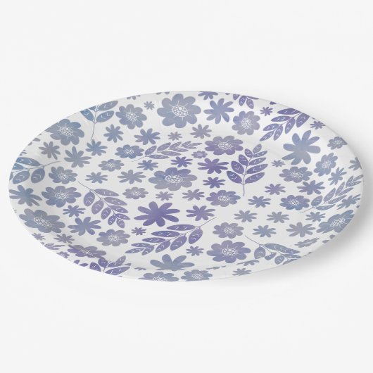 Gray & Lavender Floral Pattern Papieren Bordje (Gekanteld)