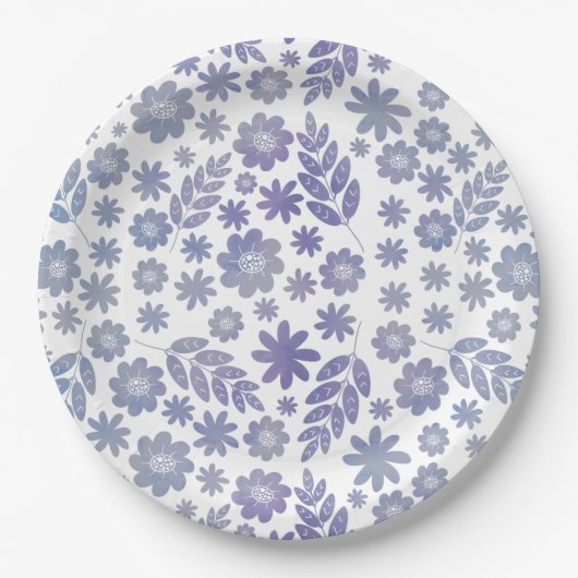 Gray & Lavender Floral Pattern Papieren Bordje (Voorkant)