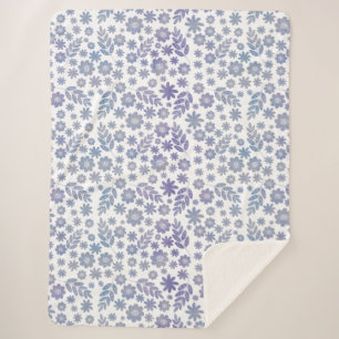 Gray & Lavender Floral Pattern Sherpa Deken