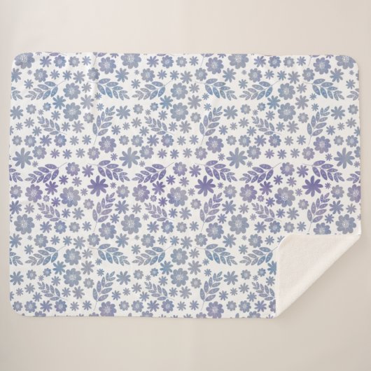 Gray & Lavender Floral Pattern Sherpa Deken (Voorkant (horizontaal))