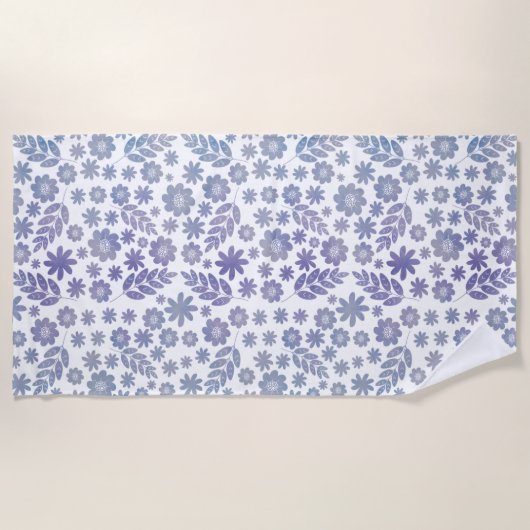 Gray & Lavender Floral Pattern Strandlaken (Voorkant)