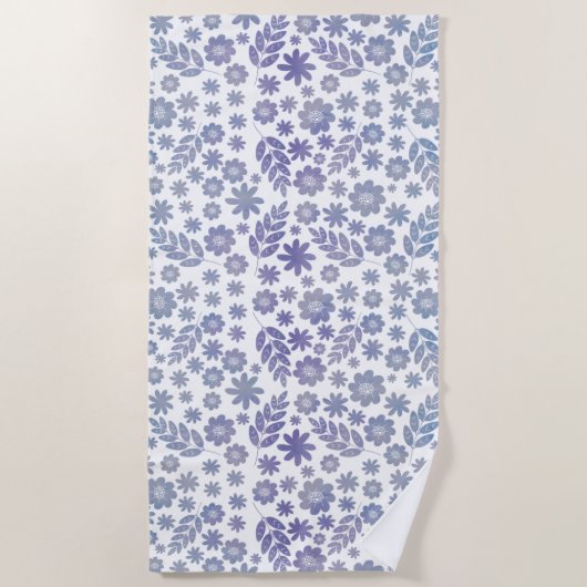 Gray & Lavender Floral Pattern Strandlaken (Voorkant)