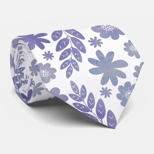 Gray & Lavender Floral Pattern Stropdas (Opgerold)