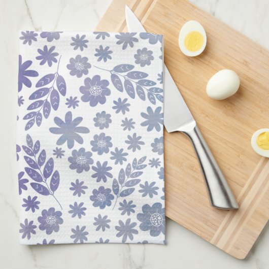 Gray & Lavender Floral Pattern Theedoek (Quarter Fold)