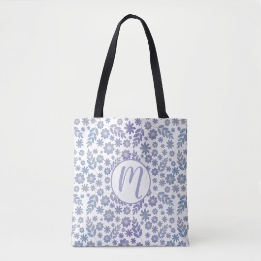 Gray & Lavender Floral Pattern Tote Bag (Voorkant)