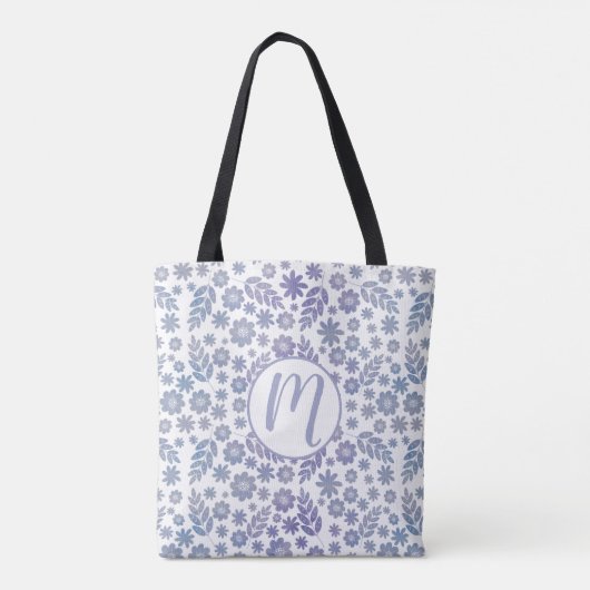 Gray & Lavender Floral Pattern Tote Bag (Achterkant)