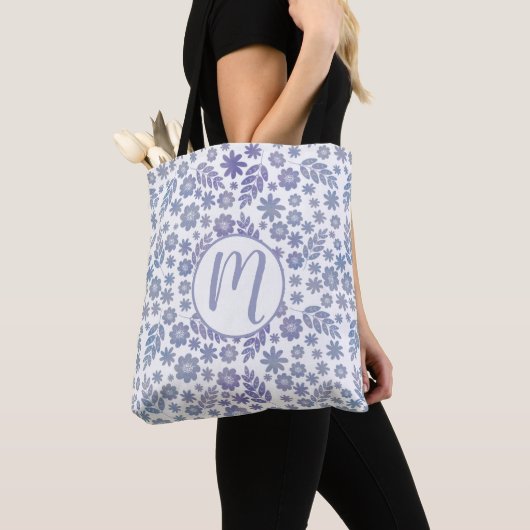 Gray & Lavender Floral Pattern Tote Bag (Dichtbij)