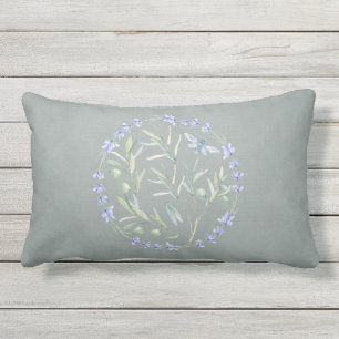 Gray Lavender Olive Branch and Bee Wreate Buitenkussen