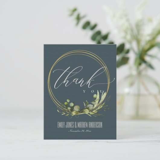 GRAY LEAFY FOLIAGE WATERVERF WEDING DANK U BRIEFKAART (Staand voorkant)