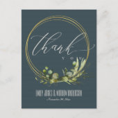 GRAY LEAFY FOLIAGE WATERVERF WEDING DANK U BRIEFKAART (Voorkant)