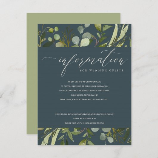 GRAY LEAFY FOLIAGE WATERVERF WEDING INFORMATIE INFORMATIEKAARTJE (Voorkant / Achterkant)